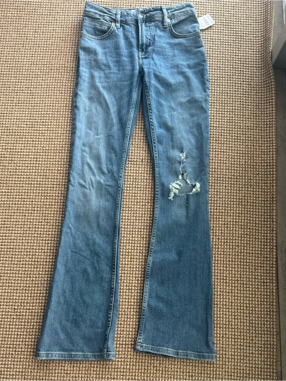 Free People Light Blue Distressed Flare Jeans